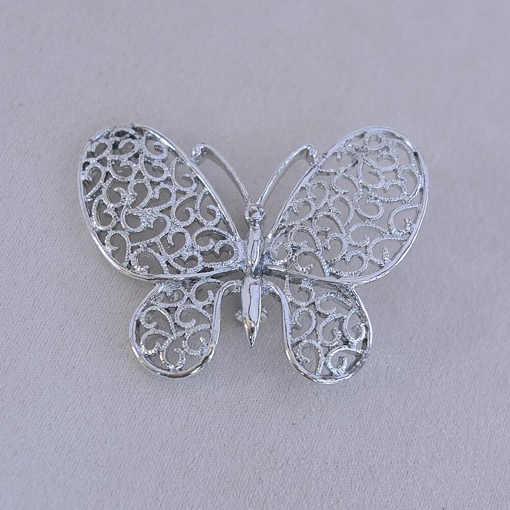 Vintage Gerry's Butterfly Brooch Silver Tone Openwork 1960's Signed